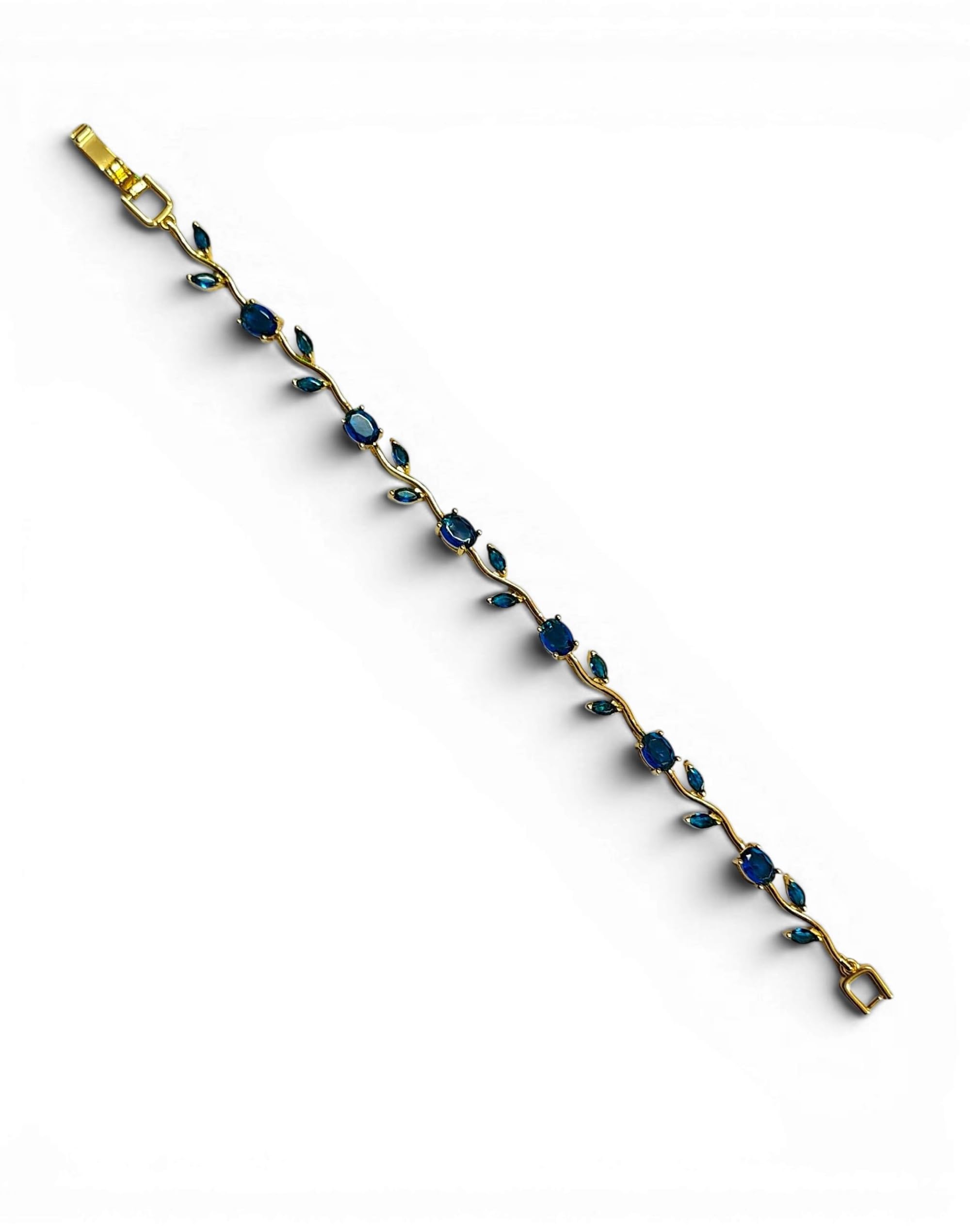 Coquette Gold Toned With Royal Blue Color Leaf Stone Shape Elegant Premium Floral Tulip Bracelet For Women Stylish & Anti Tarnish Lightweight Adjustable Jewellery For Women & Aesthetic Accessories For Girl's Hand Wristlet , Valentine’s Gift For Girlfriend-picture-30