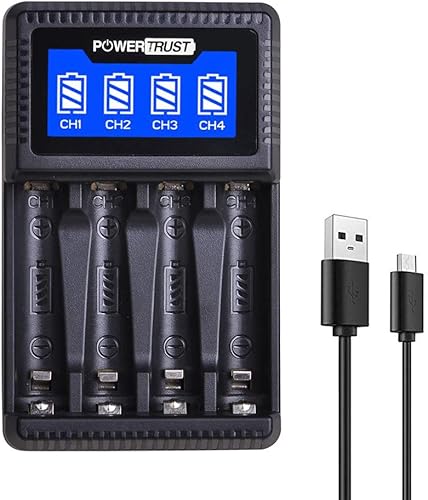 Miniatura 1 de PowerTrust - Cargador de pilas AAA con 4 ranuras y pantalla LCD para pilas AAA Ni-MH recargables