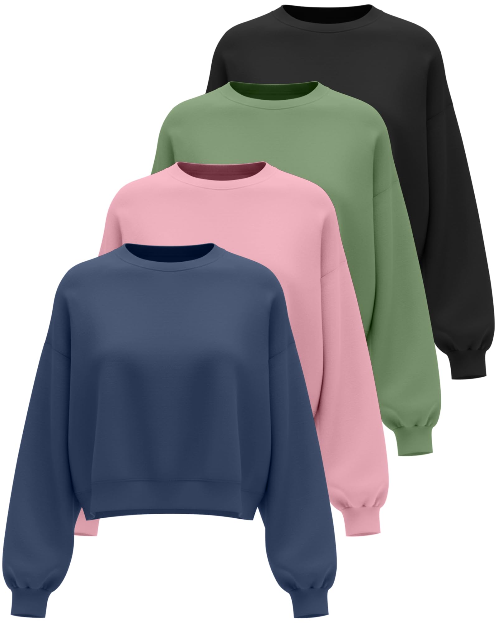 Geyoga 4 Piezas Sudaderas Cortas para Mujer de Manga Larga Cuello Redondo Corte Holgado Sudaderas Térmicas de Punto