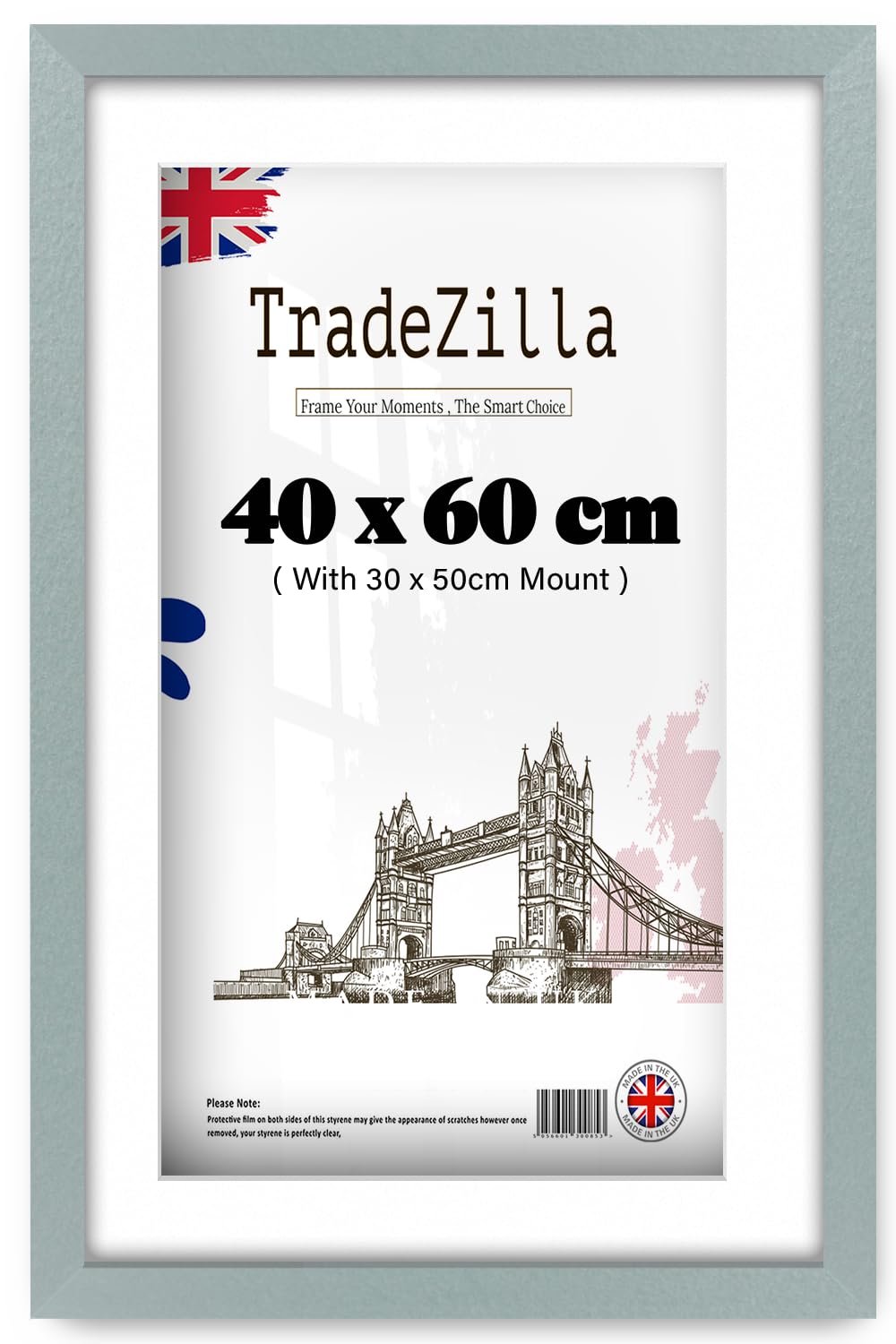 TradeZilla | MDF Decorative Poster Frame (40 x 60 cm) with 50 x 30 cm White Mount Engineered Wood | 16" x 24" Vintage Art, Frame for Interior [ Silver ] — image 1