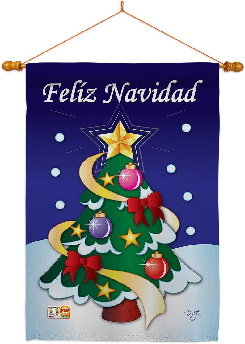 Christmas Felíz Navidad Garden House Flags Set Winter Santa Marry Xmas Present Reindeer Season Wintertime Snow Small Decorative Gift Yard Banner Made In USA 28 X 40