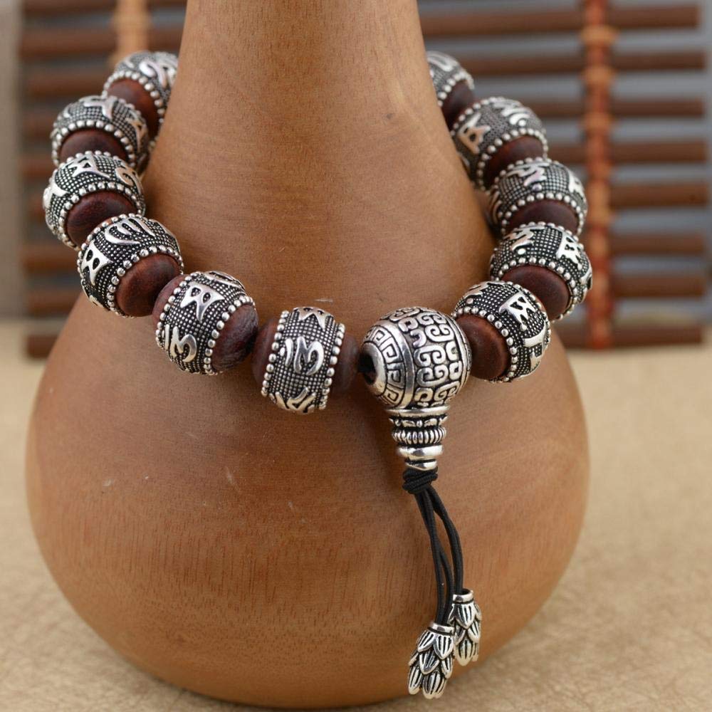Pulsera Para Mujer,Pulsera Hecha A Mano S925 Pulsera De Sandalia Mantra De Seis Palabras De Estilo Antiguo Grande Modelos Para Hombres Y Mujeres Accesorios De Ropa De Estilo Étnico Joyería
