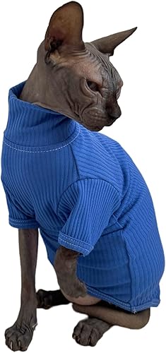 Miniatura 4 de Sphynx - Camisa de algodón de cuello alto para gatos, camisetas de gatito con mangas, pijama de gato para Sphynx Cornish Rex, Devon Rex, Peterbald
