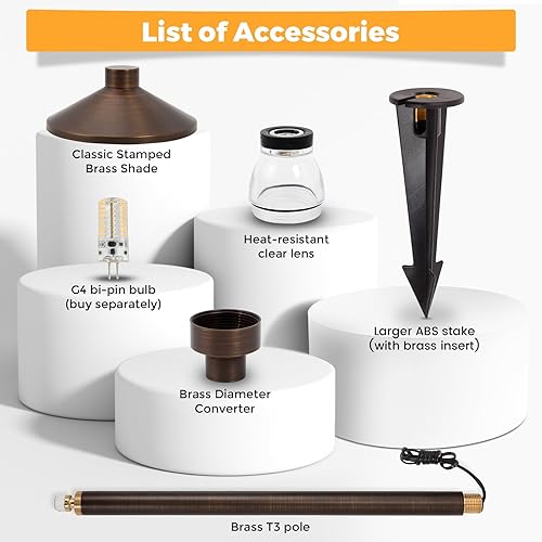 Miniatura 3 de Gardencoin Luces de camino de bajo voltaje de latón macizo (pantalla de 6.7 pulgadas, 21.9 pulgadas de alto), 12 V CACC luces LED resistentes para