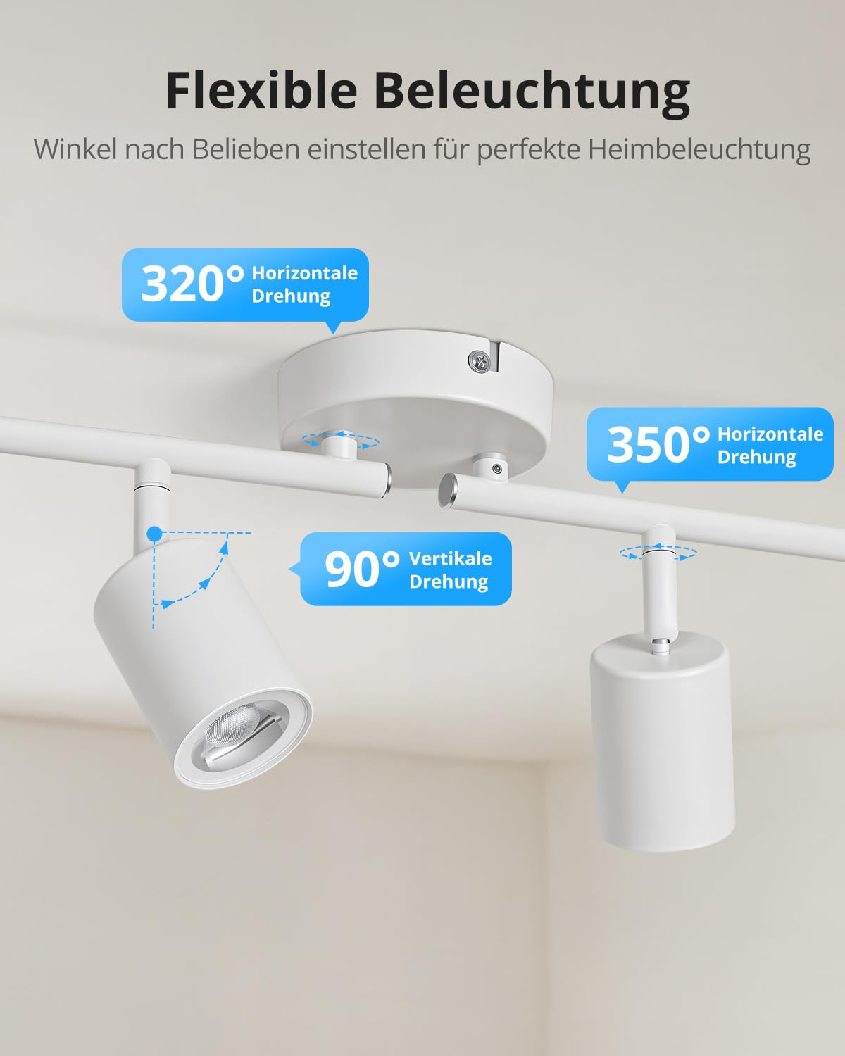 Gr4tec Deckenstrahler Weiß 4 Flammig, GU10 Deckenlampe Strahler Schwenkbar