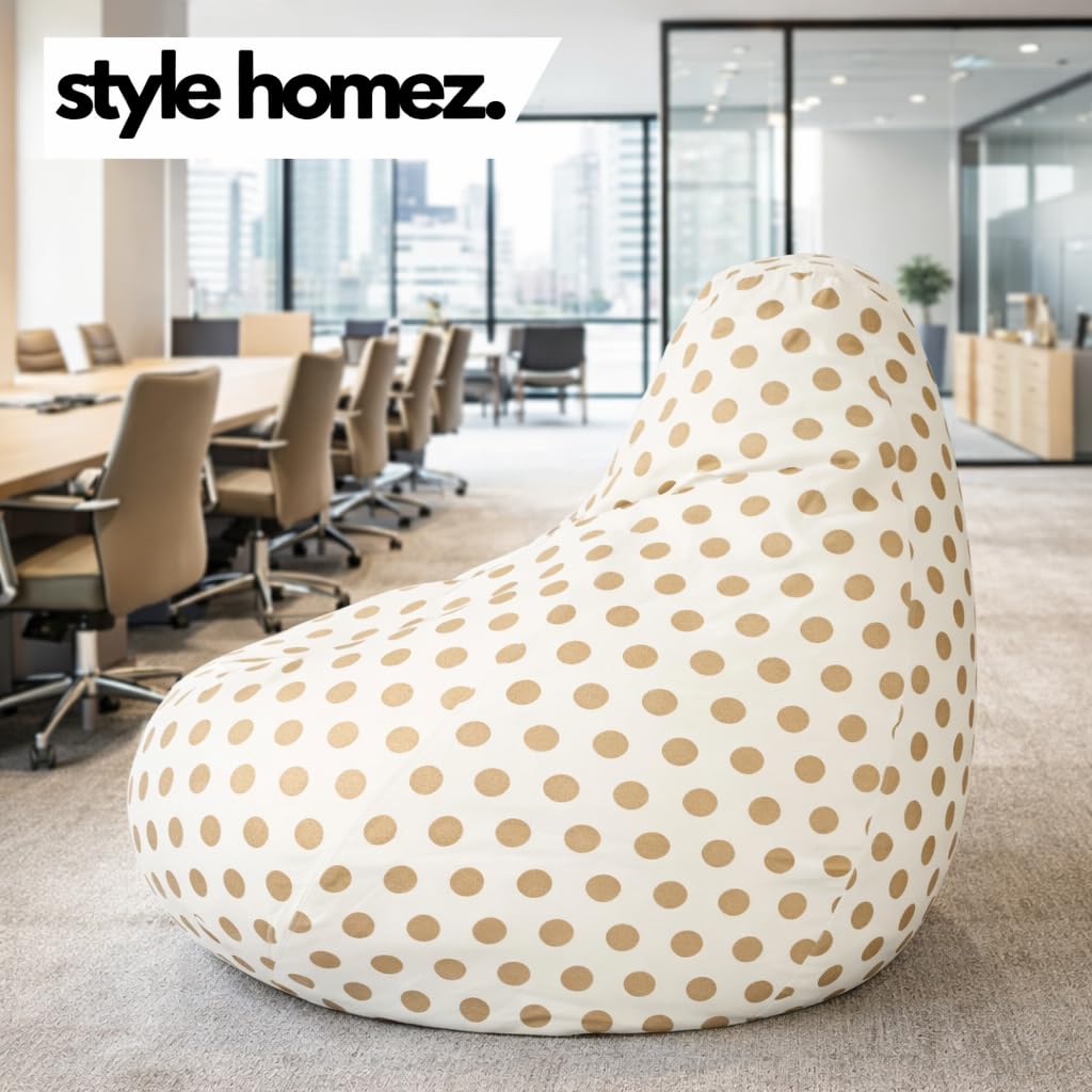 Style Homez Classic Cotton Canvas Polka Dots Printed Bean Bag XXL Size Cover Only 1