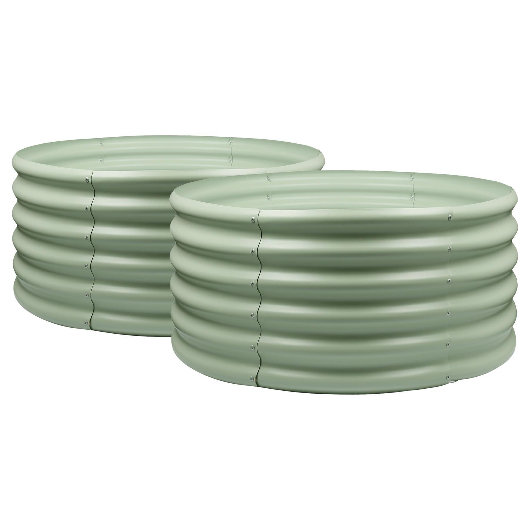 Harbour Housewares Round Raised Garden Beds - 90cm x 45cm - Pack of 2 - Steel/Wood - Green