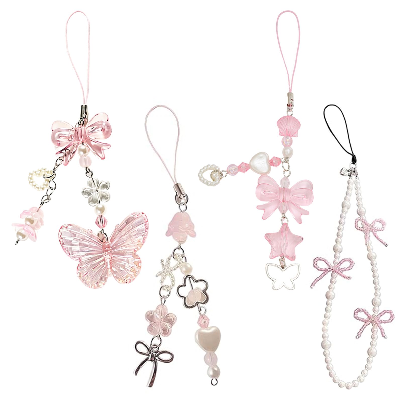 4 Pcs Pink Detachable Creativity Mobile Charms for Women, Suitable for Camera Usb Flash Drives's Fashionable Phone Sling, Lanyard for Mobile Suitable for Phone Keys and Bags-image-42