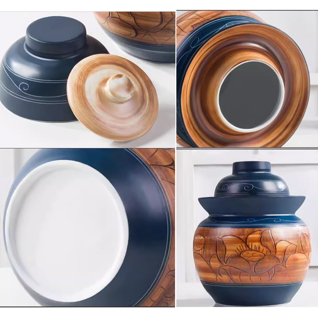 Tarro de Fermentación de Olla de gres, Tarro para Pepinillos, Tarros con Tapa para Aceitunas, Tarro de Fermentación o Decapado,Jarrón de Barro,Tarro para fermentar c B-5L