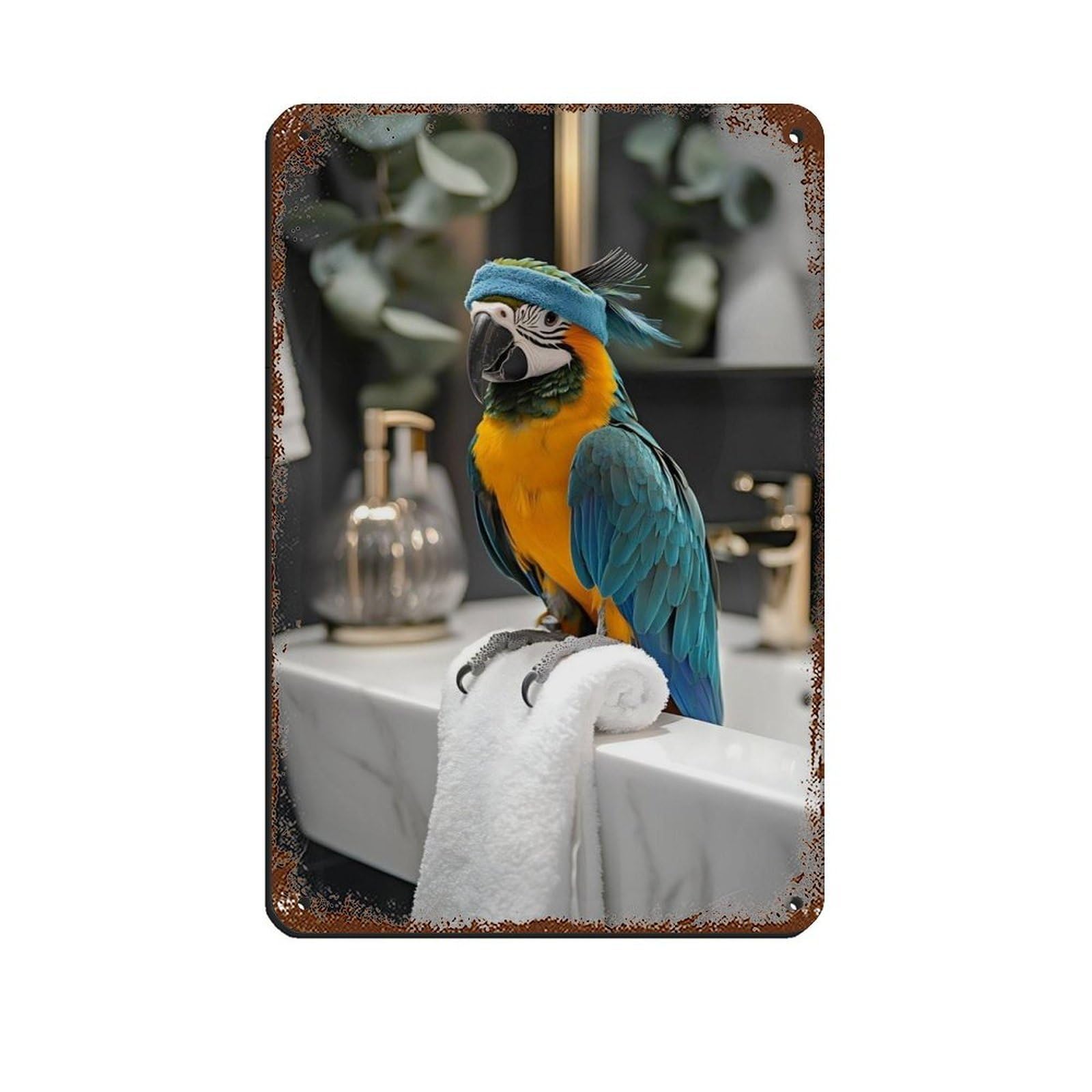 Colorful Parrot, Tropical Bird Bathroom Decor Retro Poster Metal Tin Sign Chic Art Retro Iron Painting Bar People Cave Cafe Family Garage Poster Wall Decoration 8x12inch(20x30cm)