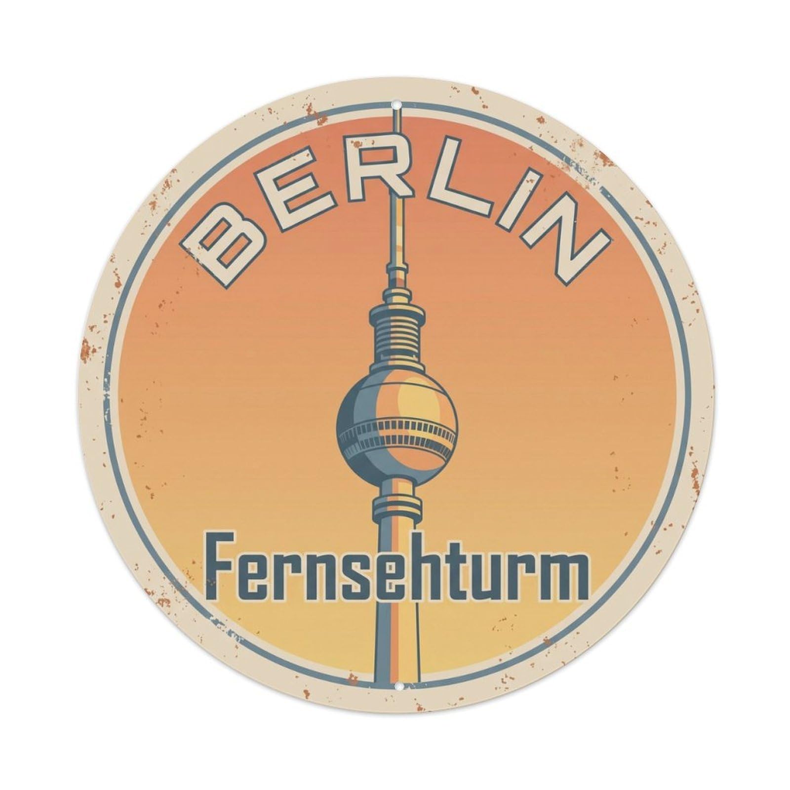 Vintage Travel Berlin Television Tower Metal Tin Sign Plaque Wall Decor for Cafe, Club, Garden Round Metal Poster 8x8Inch
