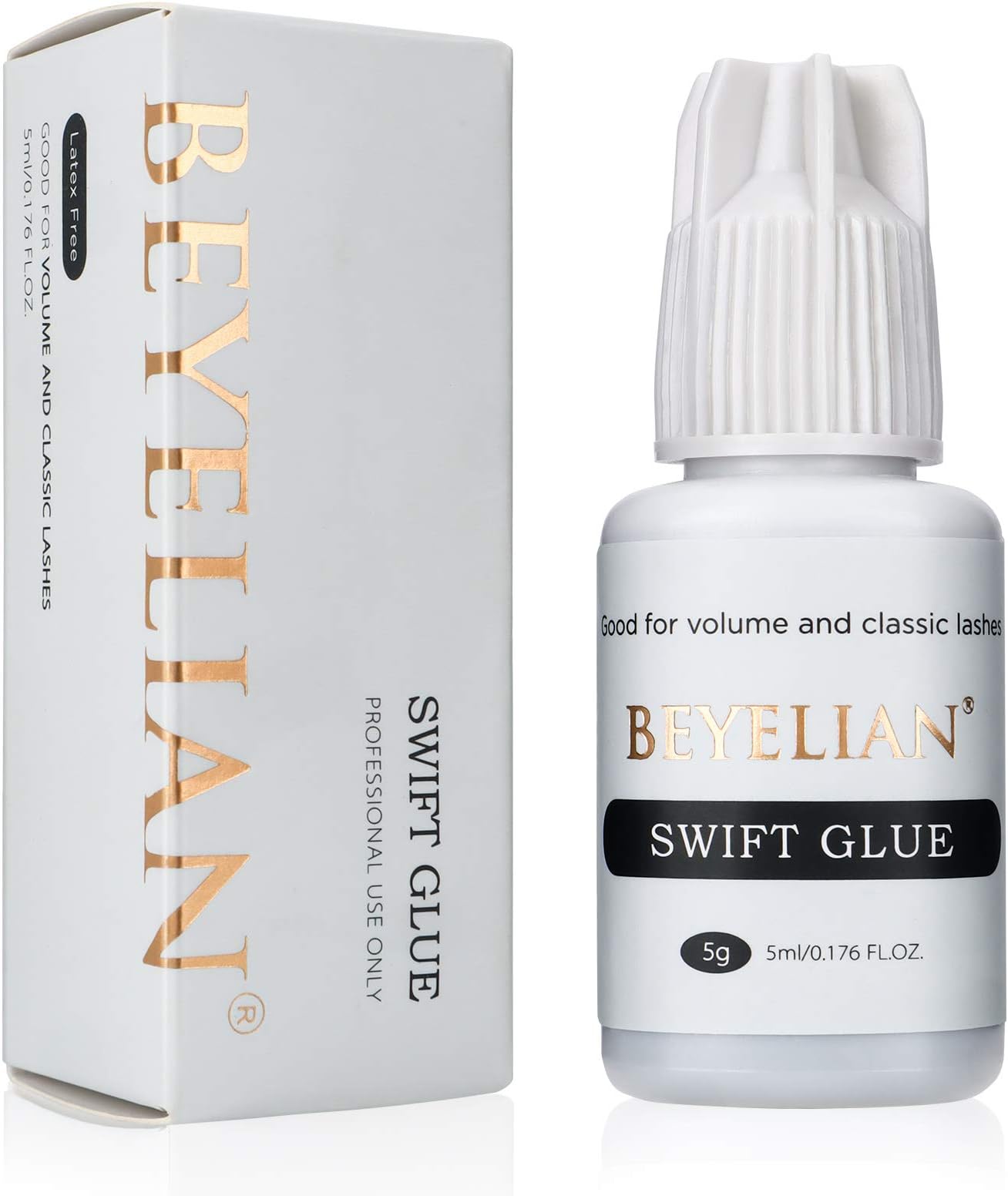 BEYELIAN Swift Glue Eyelash Extensions Adhesive Powerful Strong Black 5ml Drying Time 3-5 Sec Retention 6 Weeks Classic and Volume Lashes Semi-Permanent for Professional Use Only