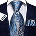 Hi-Tie Men 63inches Tie Set Extra Long Necktie Paisley Tie Pocket Suqare Cufflinks Big and Tall Men Tie,Grey Blue