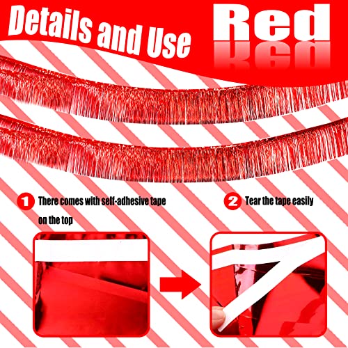 Image of 6 Pack 10 Feet Red Foil Fringe Garland Metallic Tinsel Streamers Banner Wall Hanging Curtain Backdrop Banner for Parade Floats, Thanksgiving, Christmas, Birthday, Halloween Party Decorations
