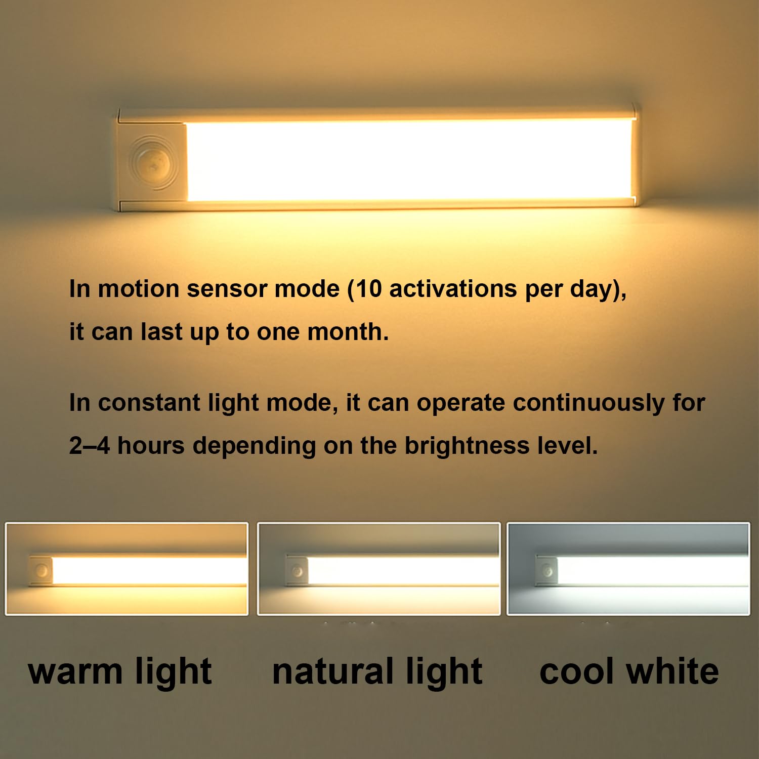 TZFTZ 2 Pack Under Cabinet Kitchen Lights LED, Motion Sensor Cupboard Lights, USB-C Rechargeable Dimmable Strip - Image 4