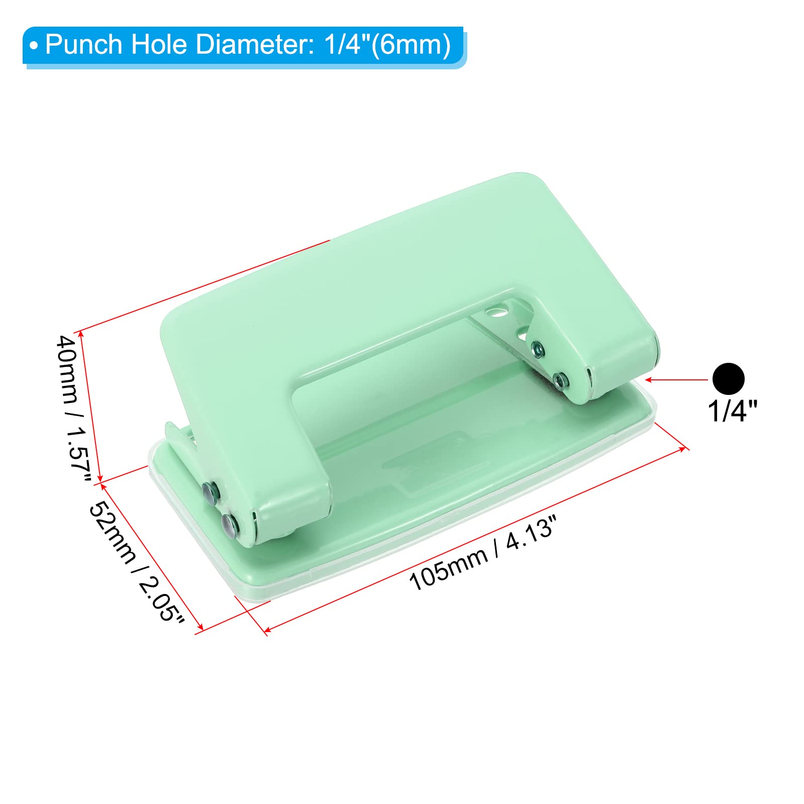 PATIKIL 1/4" 2 Hole Paper Punch, Metal Hole Puncher 8 Sheet Punch Capacity Hole Punch for Office and Home Supplies Green - Image 2
