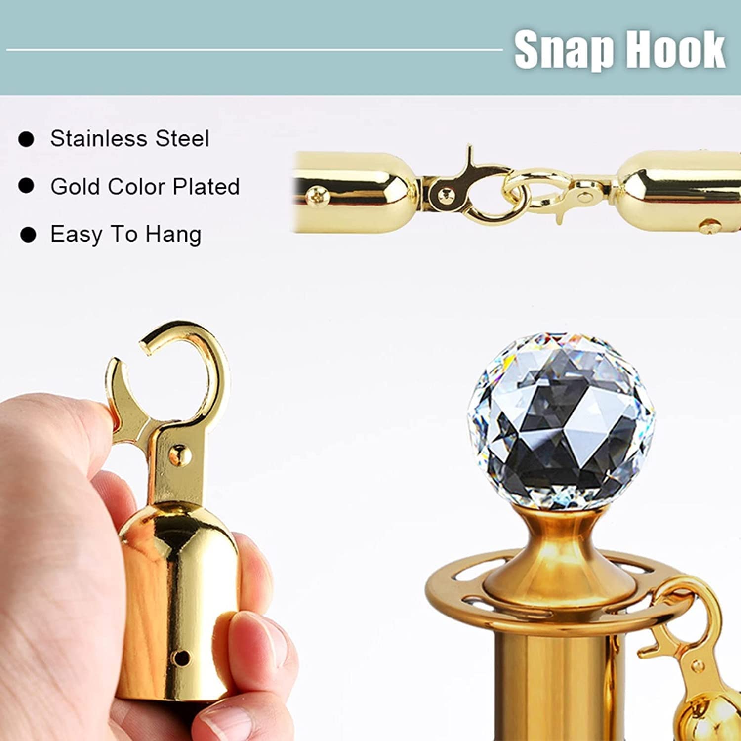 Crowd Control Rope, VIP Red Rope Barrier with Gold Stainless Steel Hooks - 2-Pack Twisted Flannel Post Rope for Queue Management/Hotels, 3m Long