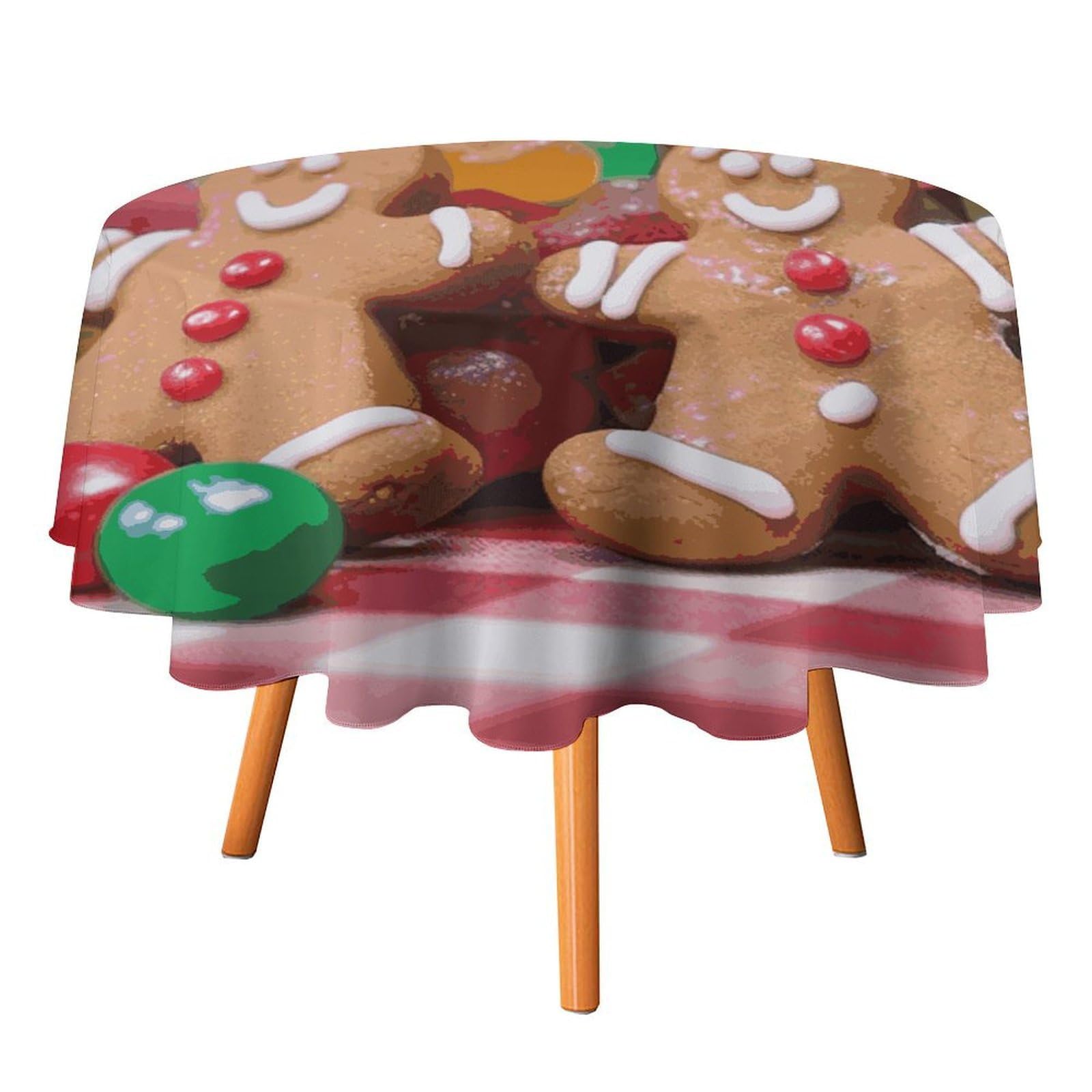 Fekiloot Style Gingerbread Man Candy Round Tablecloth - Heavy Duty And Washable,Polyester Decorative Fabric Table Cover,Tablecloths For Kitchen Dining, Wedding, Birthday Party36x36in