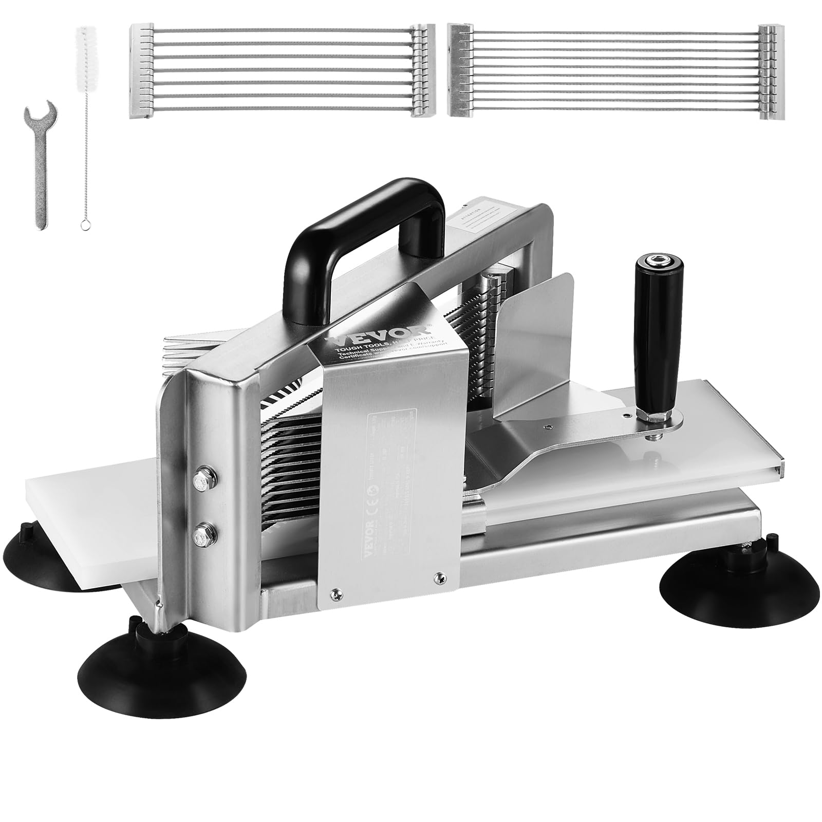 VEVOR Kommerzieller Tomatenschneider, 1/4 Zoll + 3/8 Zoll + 3/16 Zoll Tomatenschneider, Edelstahl, robust, manuell mit rutschfesten Füßen, schneidet Tomaten, Gurken, Bananen