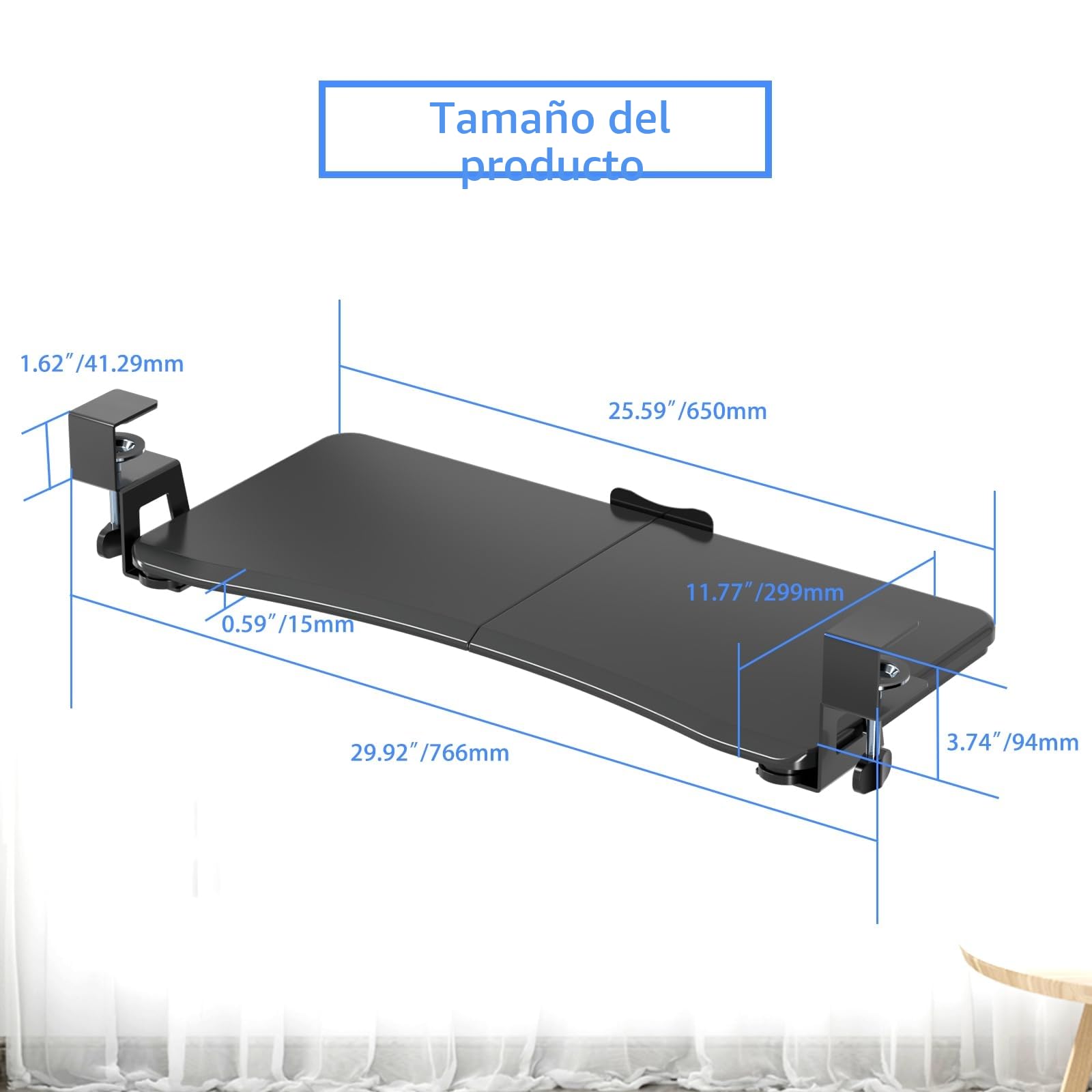 suptek Plataforma para Teclado, Bandeja Teclado Bajo Mesa con Abrazadera C, 650 x 300 mm Soporte Teclado Ordenador Extensible para Computadora - DSF1