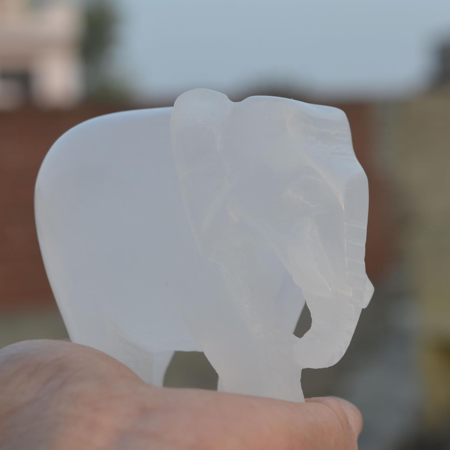 White Onyx Marble Home Decor Elephant Pair Statue 3"inch 1 piece | Hand Carved Trunk Down Elephant Figurine for Living Room Office Table Item Gift Set for Wedding Birthday & Anniversary Collectible