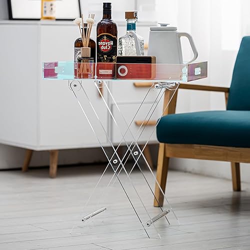 Miniatura 5 de Mesa plegable de acrílico iridiscente, mesa auxiliar de acrílico colorida, mesa de centro cuadrada moderna, mesa de servicio portátil para espacios