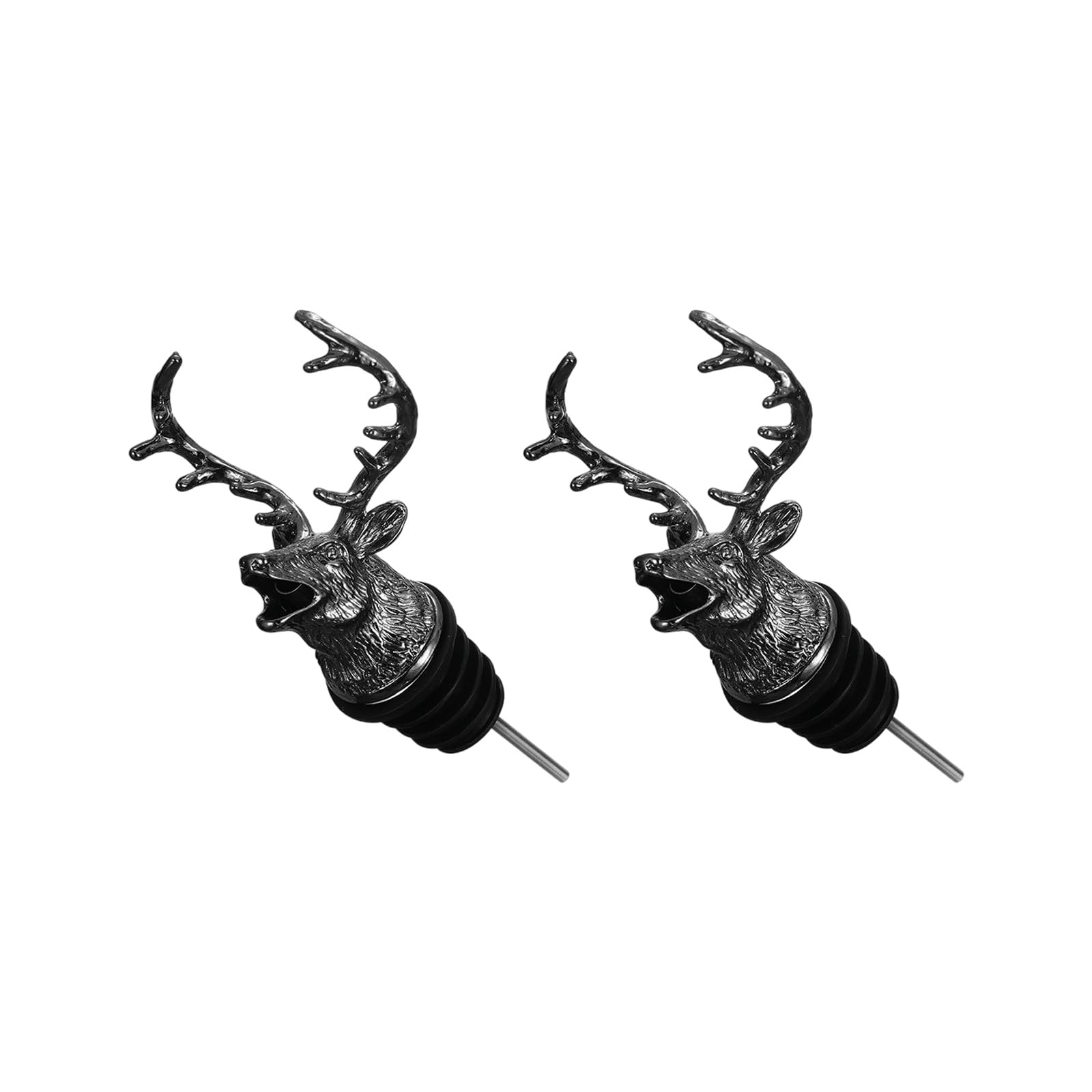 Shurhome 2Pcs Liquor Pour Spouts Steel Deer Head Wine Bottle Dispenser Pourers with Stopper for Kitchens Leak Proof Design Deer Head Wine Pourer