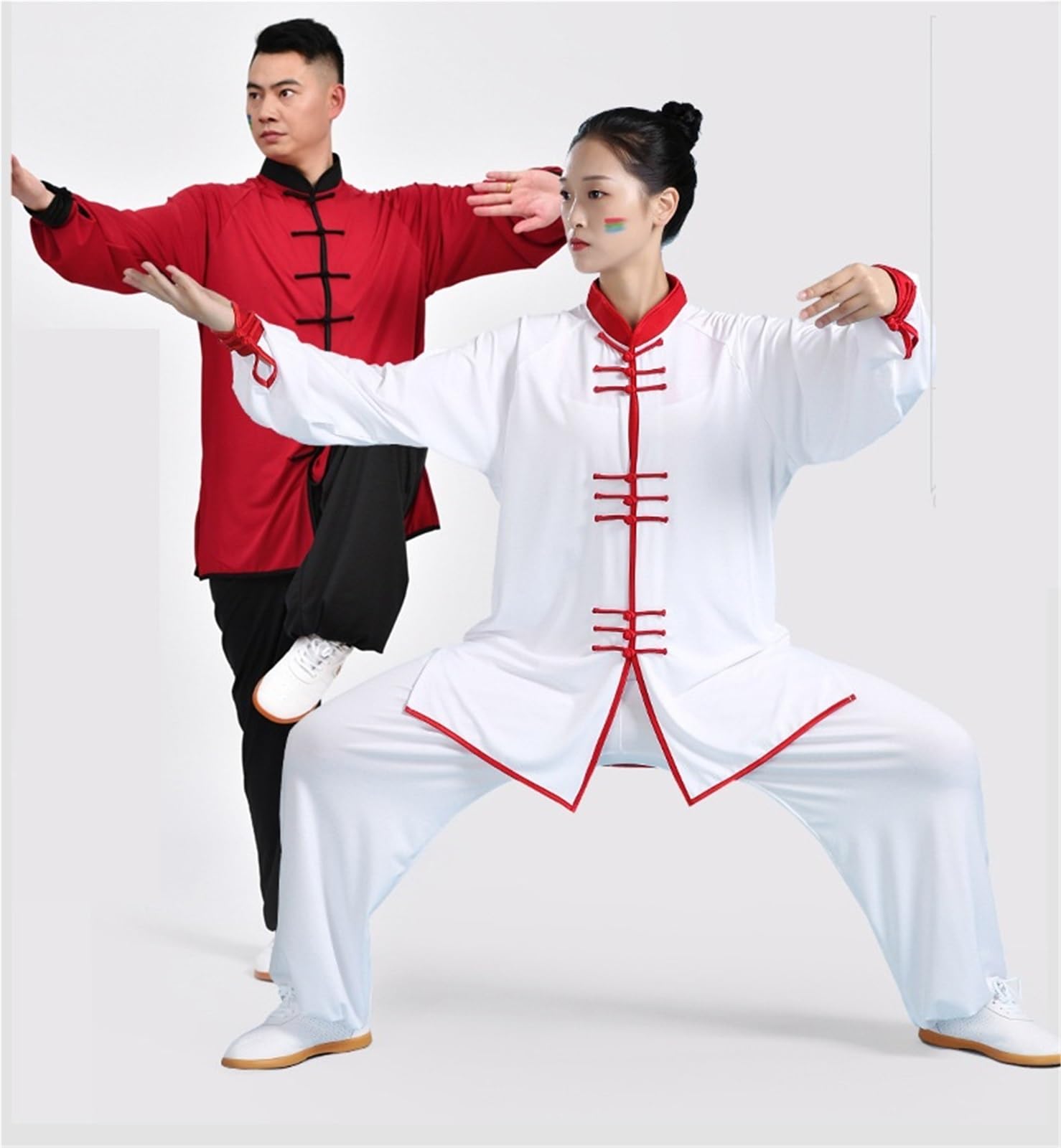 Traje Tradicional de Uniforme de Tai Chi Kung Fu, Ropa de Wushu, Traje de Ejercicio cómodo Unisex de Manga Larga/Corta Tai Chi Traje(Red Long 2,XL)