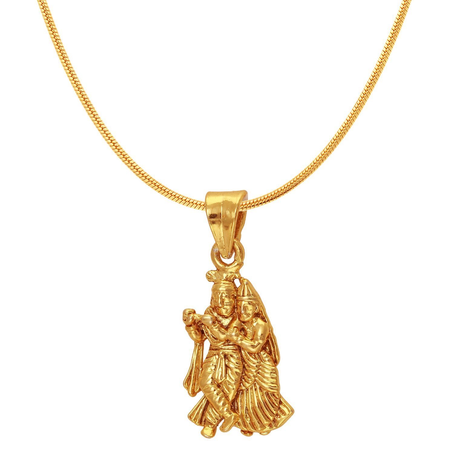 Exa Collection Radha Krishna Gold Plated Religious God Pendant with Chain for Men & Women PS6012004G