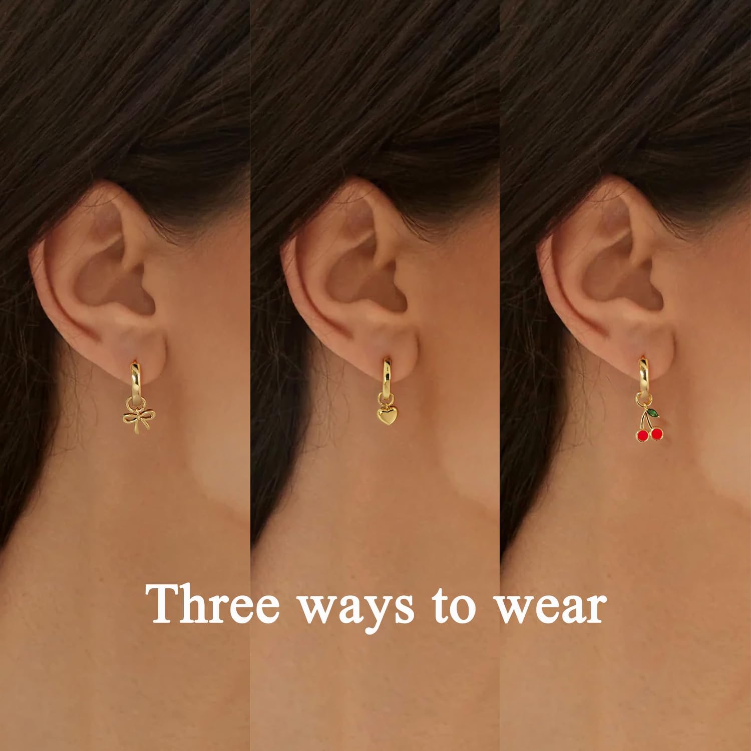 Small Gold Hoop Earrings And Cute Charms Twisted Huggie Hoops With Interchangeable Charm - Image 2