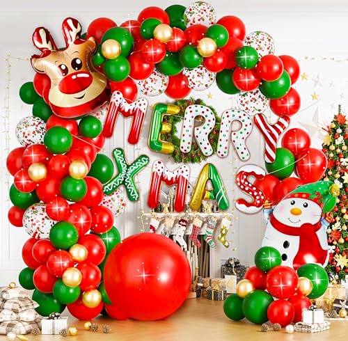 Globos de Feliz Navidad, paquete de 63, diseño reno rojo y verde, muñeco de nieve, perfectos para decoración de fiestas navideñas