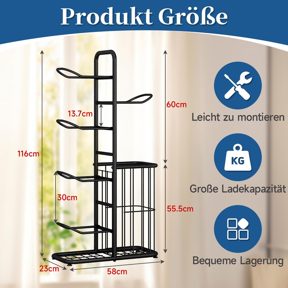 Ballständer Basketball Aufbewahrungsregal für Sportgeräte, abnehmbares Standing Rack mit 5 Bällen und Körben