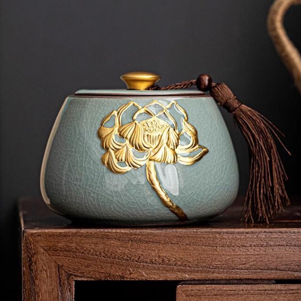 Ceramic Tea Jar, Ceramic Tea Canister,Vintage Chinese Sealed,Candy Jar With Lid