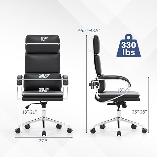 Miniatura 3 de COSTWAY Silla de oficina ergonómica de cuero, silla ejecutiva de computadora con respaldo alto con altura ajustable y función de balanceo, soporte