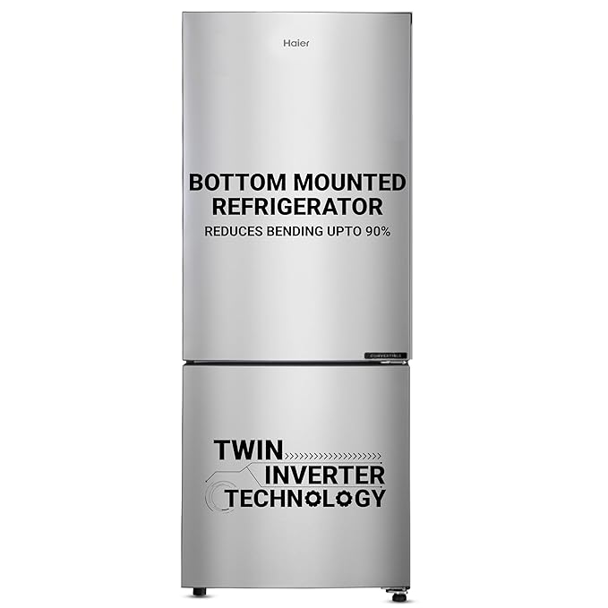 Haier 237 L 3 Star Frost Free Inverter Double Door Bottom Mount Refrigerator Appliance (2023 Model, HEB-243GS-P, Moon Silver, Convertible) at Rs. 25490