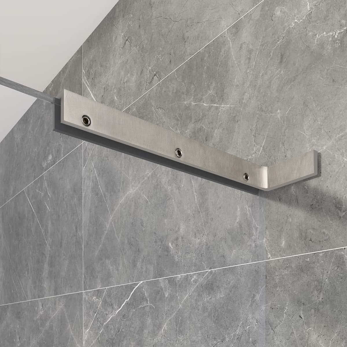 LukLoyFixed Glass Shower Panel Glass to Wall Support Bar, Frameless Shower Glass Clamp L Shape Stabilizer Mounting Bracket, No-Drill-in-Glass. (Glass on Left)