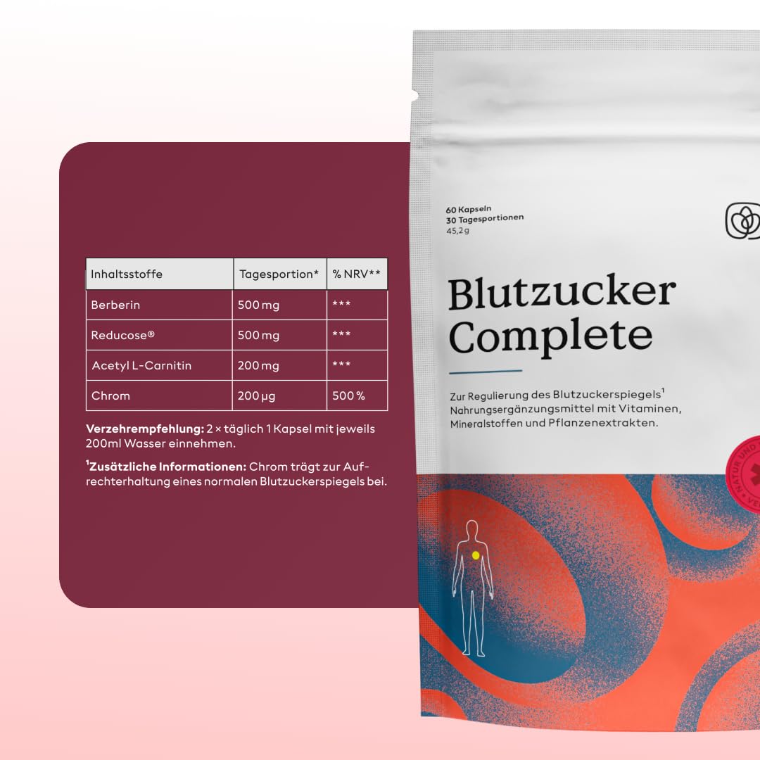 Health Routine Blutzucker Complete mit Berberin & Chrom – Blutzucker Komplex, Natürliche Blutzuckerregulierung mit Reducose, 60 Kapseln Berberine 500mg und Chrom Tabletten zur Unterstützung - 3er Pack