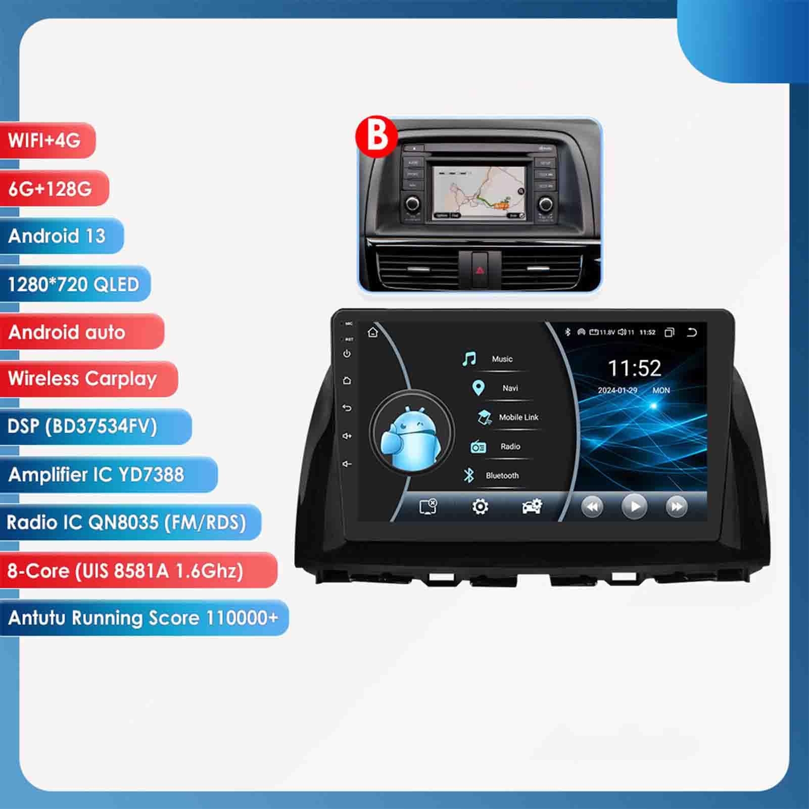 CX-5専用 Androidナビ 2012〜2015年式 For Mazda CX5 2012-2016 Android 14 Car Stereo GPS Radio
