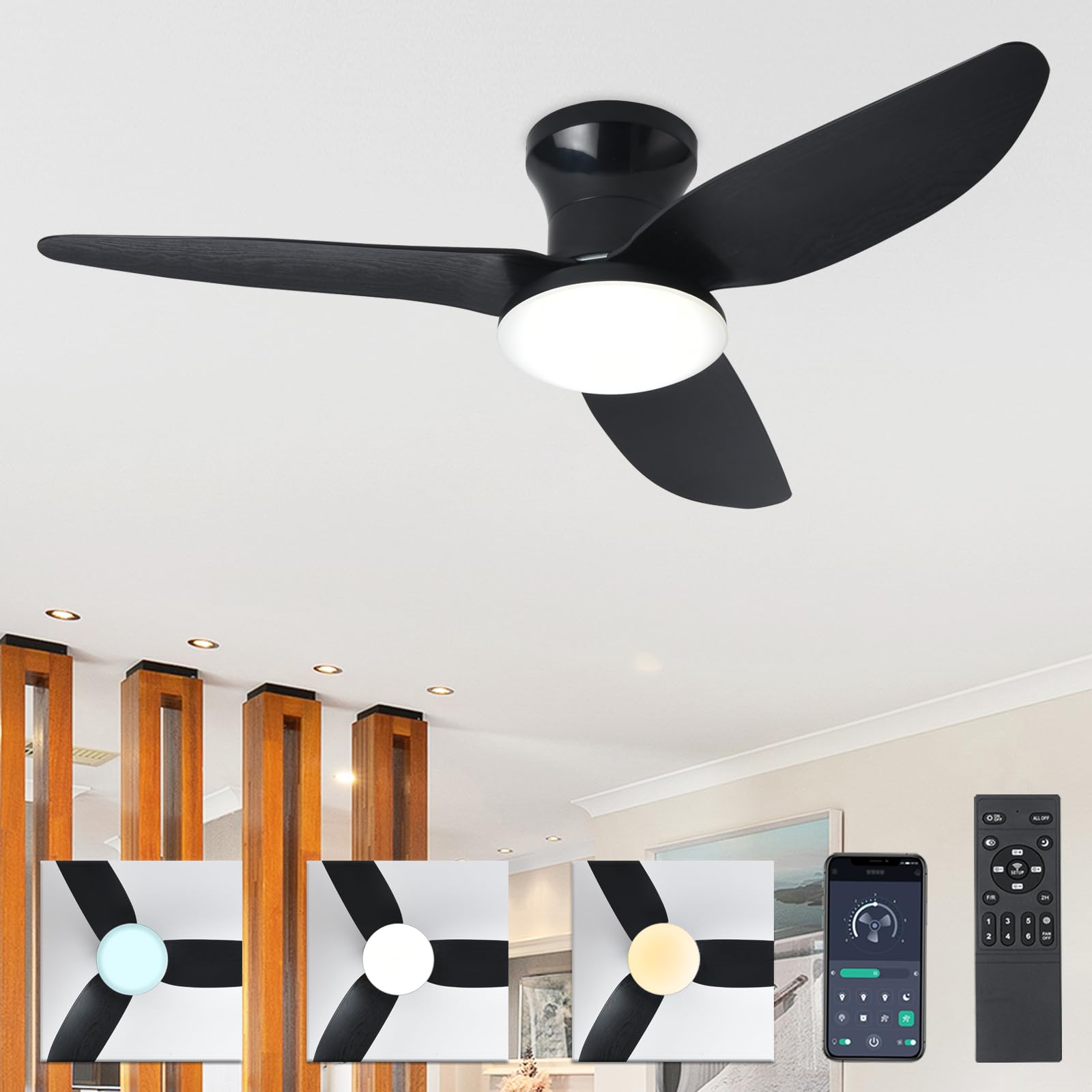 LXTEDJ 40" Ceiling Fans with Lights and Remote, 6 Speeds Fan Ceiling Light