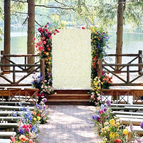 Image of 12pcs Flower Wall Panel Backdrop 3.5x4.6ft 3D Artificial Flower Wall Hydrangea Flower Backdrop Floral Background for Wedding Party Birthday Home Photo Decor