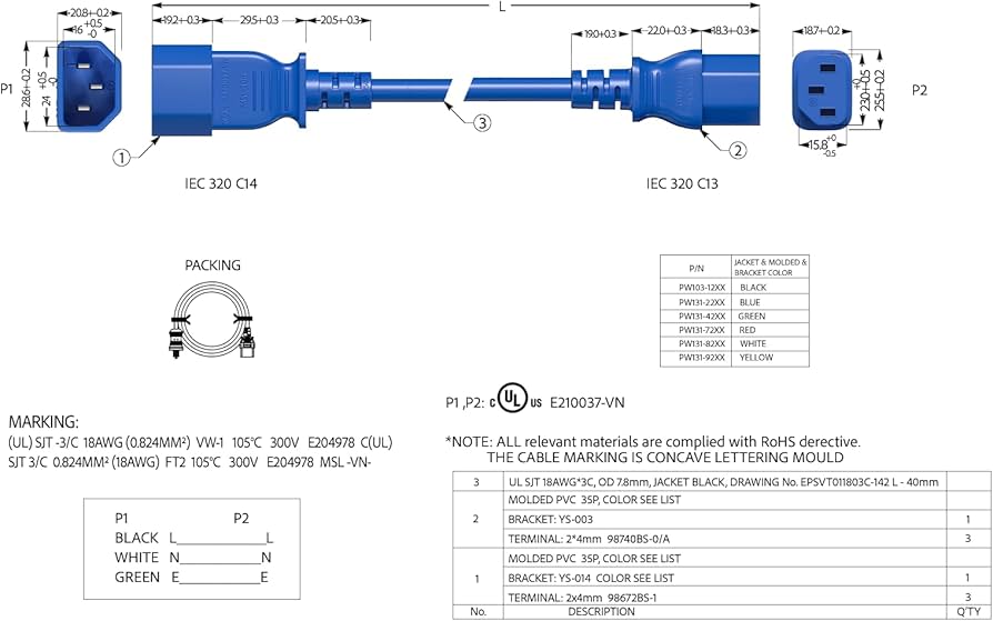 Amazon.com: CableLeader 8ft IEC-320 C13 to C14 Heavy-Duty Power