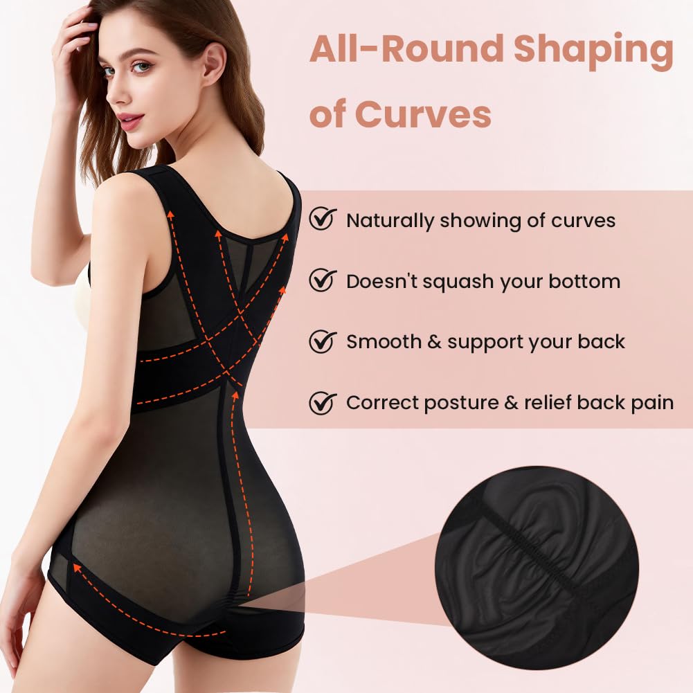 DiULi Damskie body modelujące brzuch, płaskie, modelujące ciało, dekolt w kształcie litery U, biustonosz podtrzymujący klatkę piersiową, oddychająca siateczka, opaska na głowę, wyszczuplający
