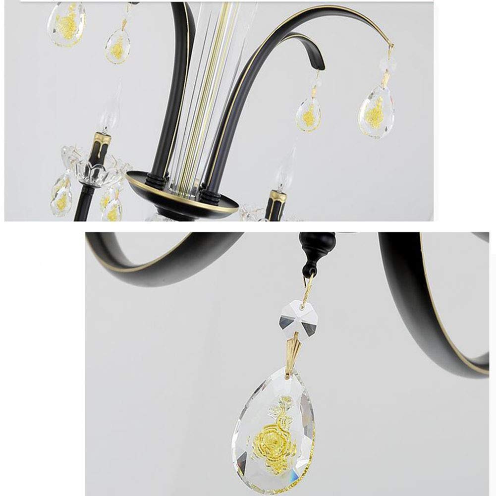 Während Lighting,E14 Amerikaner Prägnant Eisenkunst Kronleuchter Beleuchtung,Wohnzimmer Esszimmer Schlafzimmer Kleidung Store Licht,Kreativ Kerze Kristall Kronleuchter Lichter-Schwarzes gold 10 kopf
