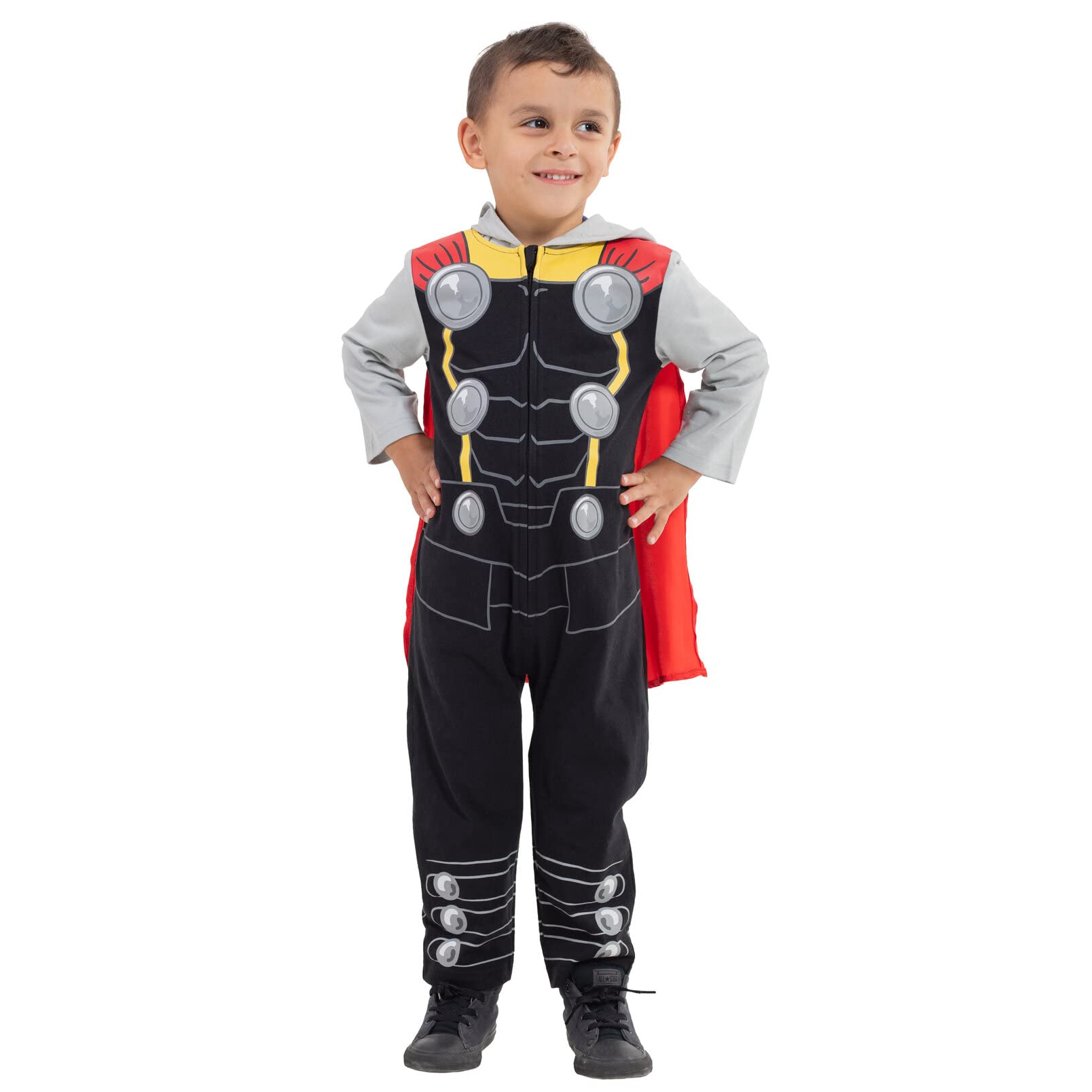 Marvel Avengers Thor Młodych Chłopcy Zip Up Cosplay Coverall and Cape Black/Red 3T
