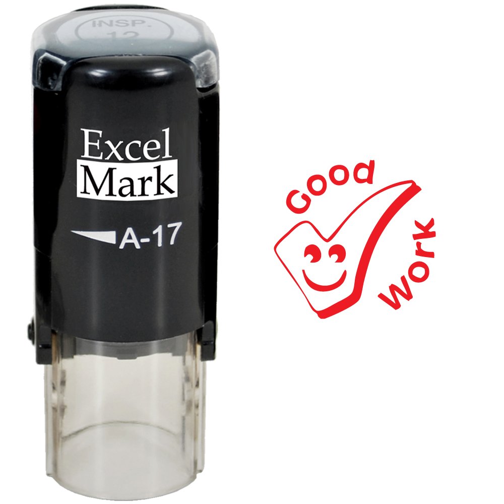 ExcelMark Round Teacher Stamp - Good Work (Checkmark) - RED Ink