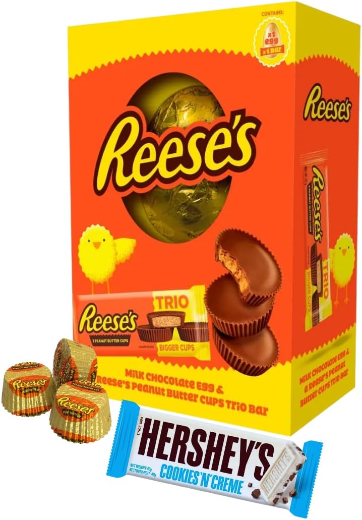 Reeses peanut butter trio - Milk Chocolate Easter egg & Reese's Peanut Butter Cups Trio Bar - Easter Card & Hershey's cookies n cream egg - (reese's peanut butter eggs 100g)