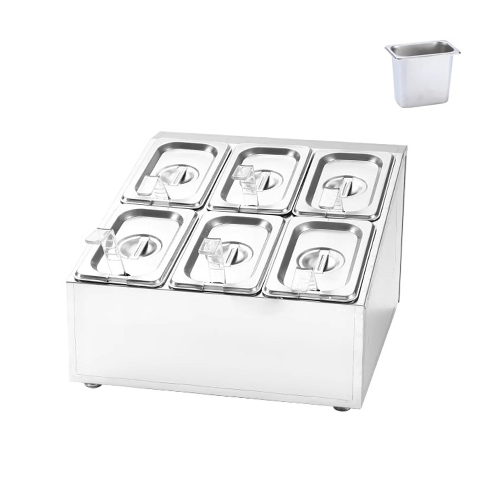 Caja de condimentos de acero inoxidable, estación de cobertura de pizza con sartenes y tapas, dispensador de especias inclinado de acero inoxidable, estante de especias, condimentos, salsa
