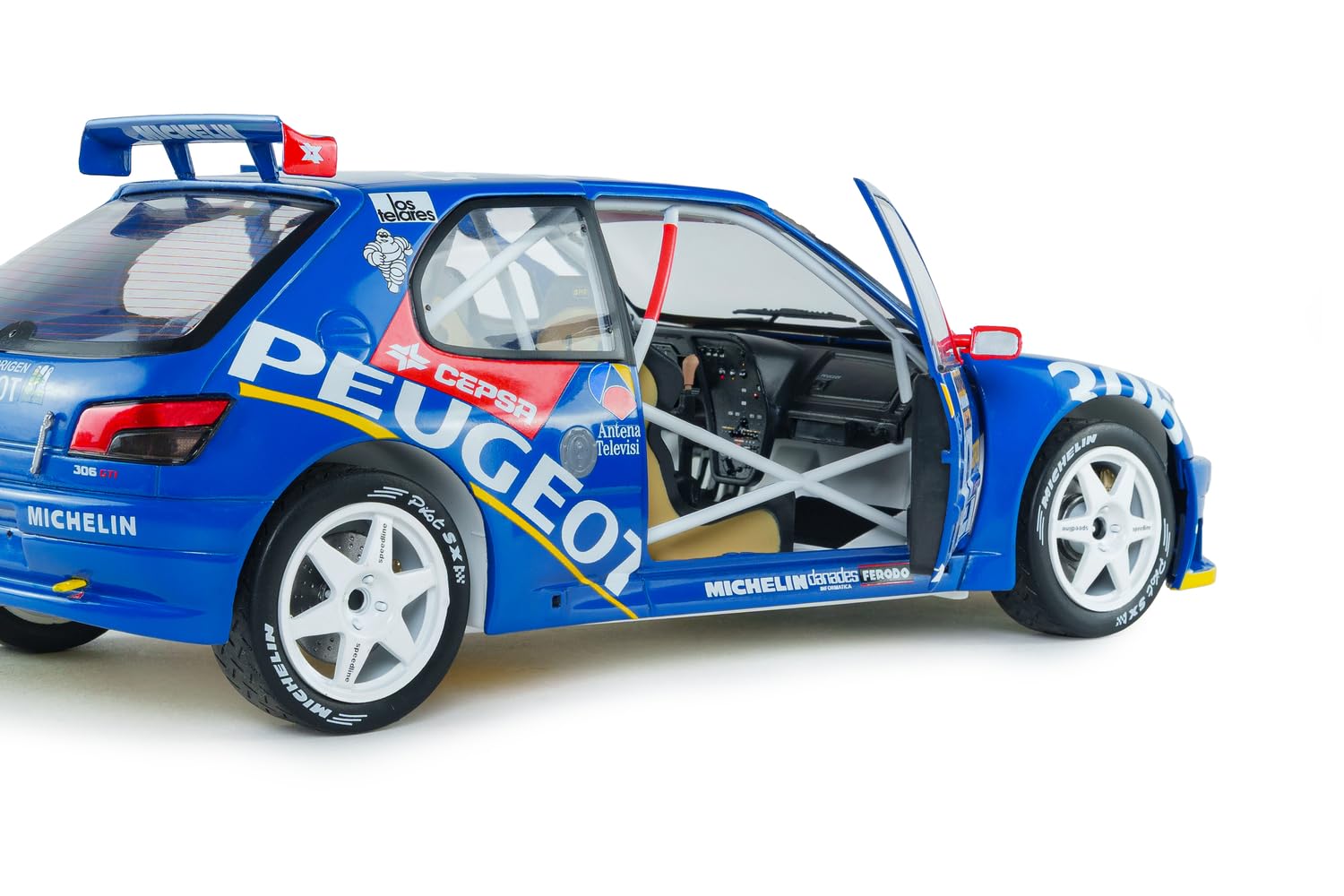 Solido Peugeot 306 Maxi #2 Rally De Avilés 1997 – Diecast Rallye Voiture de Course, J.Ascona J.Billmaier Voiture de Course Miniature de Sport Automobile détaillée Bleu 1:18