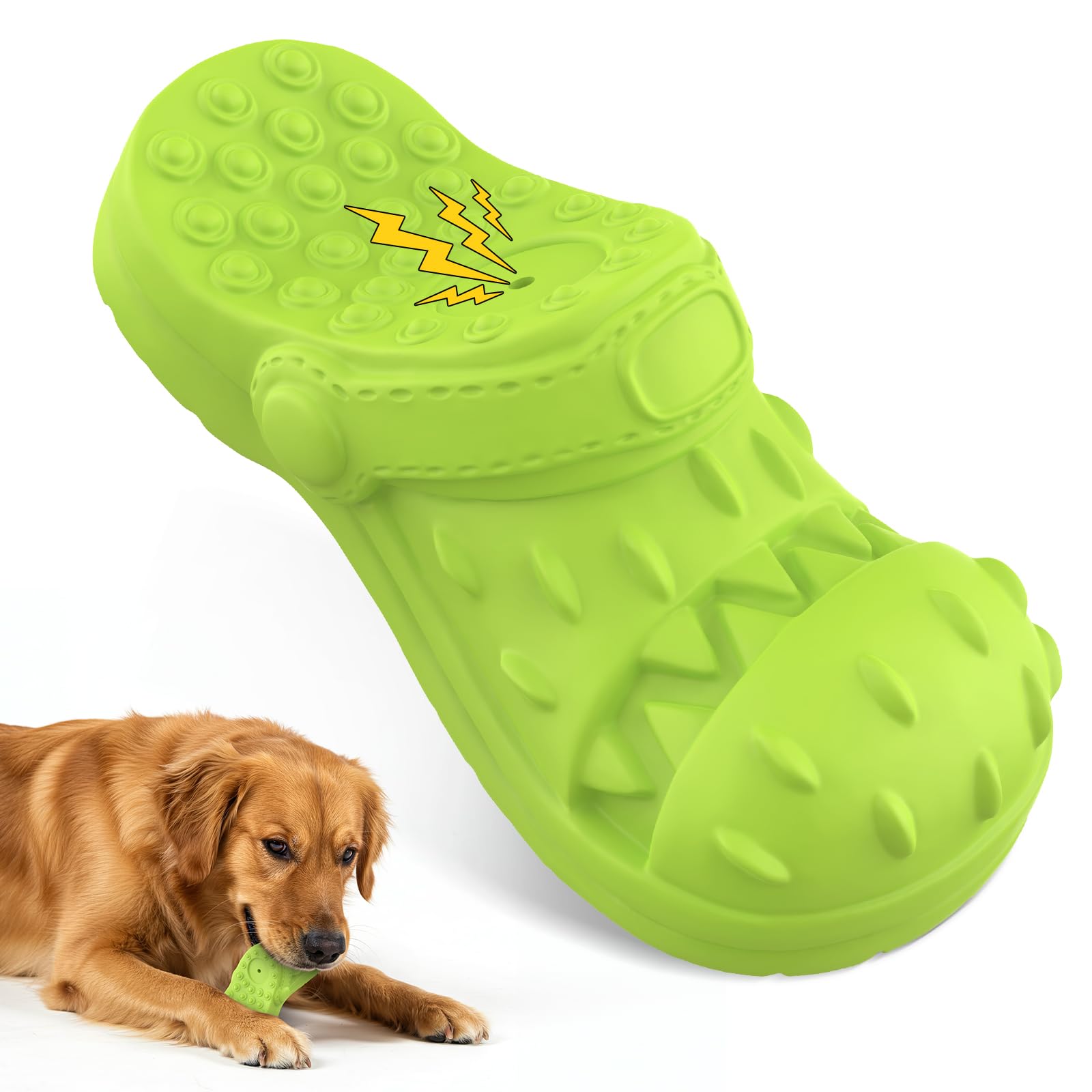 RUXAN Squeaky Dog Chew Toy Indestructible, Interactive Slippers Shape Dog Toy for Boredom Relief & Teeth Cleaning, Tough Durable Dog Toys for All Breeds - Green