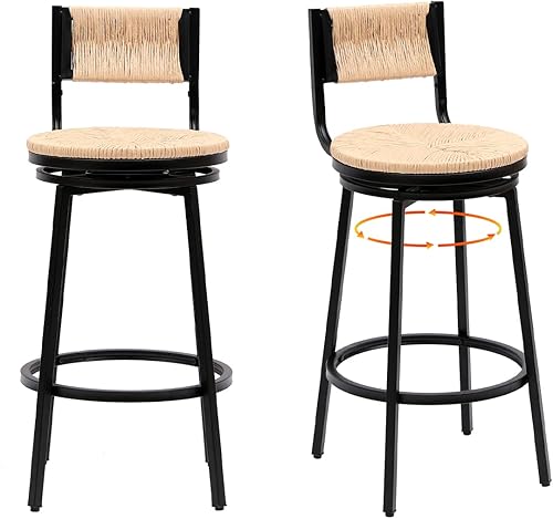 Miniatura 8 de Taburetes de bar de altura de mostrador, taburetes de barra de 25 pulgadas, taburetes de bar tejidos de jacinto de agua, juego de 2, silla de isla